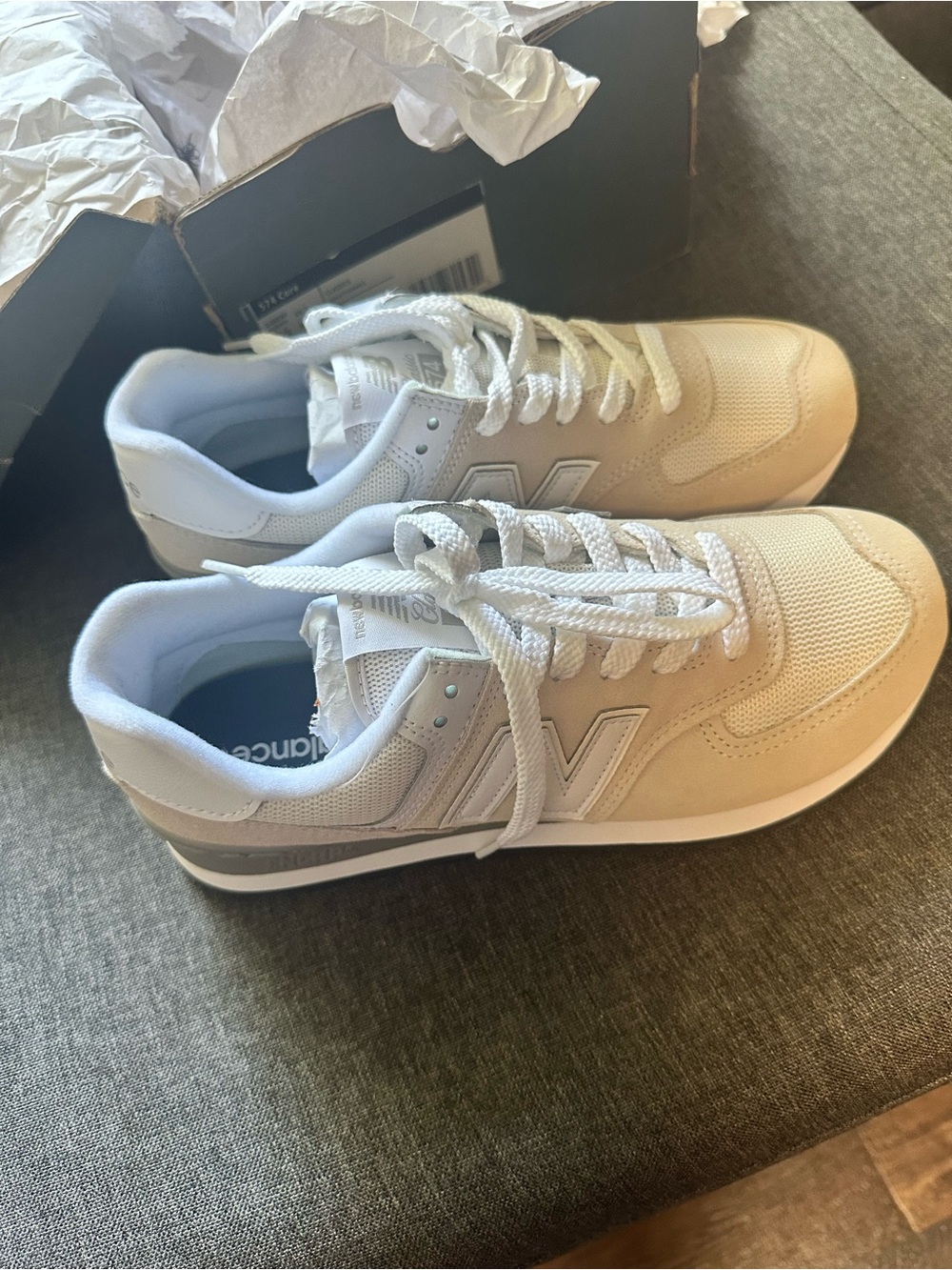 New Balance women’s Light Beige and White Casual Sneakers